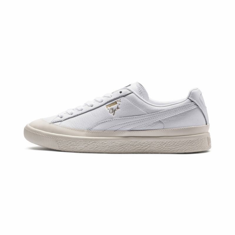 Basket Puma Clyde Rubber Toe Cuir Femme Blanche/Blanche Soldes 327ILRAS